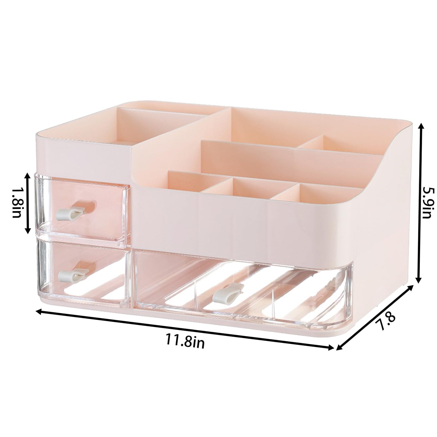 Cq acrylic Makeup Organizer with 3 Drawers -Plastic Skincare and Cosmetic Storage for Vanity Countertop,Dresser Top Organizer for Lotions,Beauty Products,Cologne Perfume-Bathroom Organization,Pink