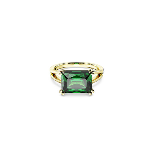 SWAROVSKI Stilla Cocktail Ring, Green Rectangular-Cut Stone in a Gold-Tone Finished Setting, Part of the Stilla Collection, Size 7