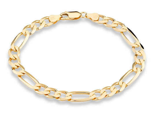 Miabella 18K Gold Over Sterling Silver Italian 7mm Solid Diamond-Cut Figaro Link Chain Bracelet for Men 7, 7.5, 8, 8.5, 9 Inch 925 Made in Italy (7.0 Inches)