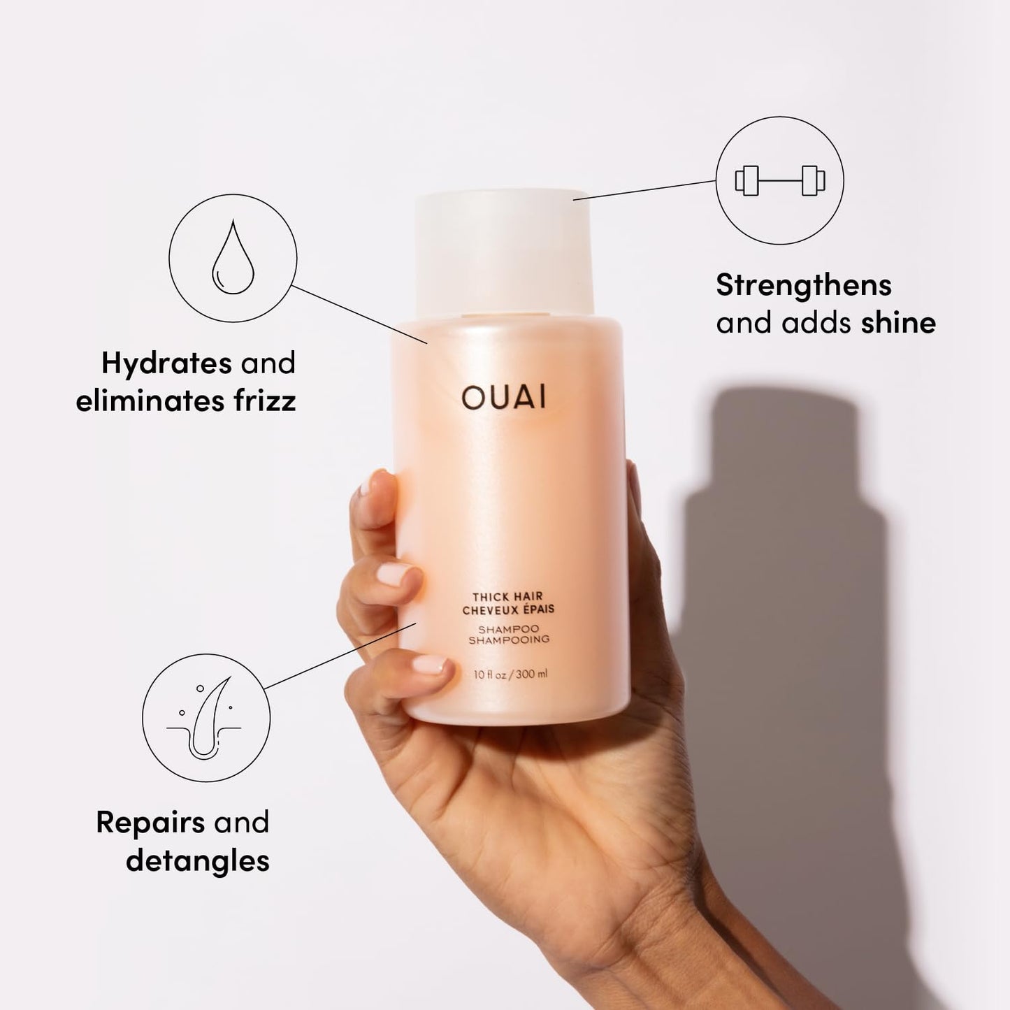 OUAI Thick Shampoo and Conditioner Set - Sulfate Free Shampoo and Conditioner for Thick Hair - Made with Keratin, Marshmallow Root, Shea Butter & Avocado Oil - Free of Parabens & Phthalates (10 Fl Oz)