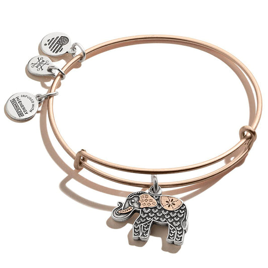 Alex and Ani Path of Symbols Expandable Bangle for Women, Elephant Charm, Two-Tone Finish, 2 to 3.5 in