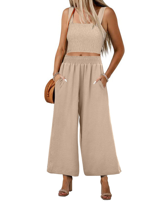 luvamia 2 Piece Set Crop Top Outfits for Women 2 Piece Sets Spring Womens Clothes Sexy Date Night Outfits for Women 2 Piece Sets for Women Summer Trendy Clothes Almond Medium Fits Size 8 / Size 10