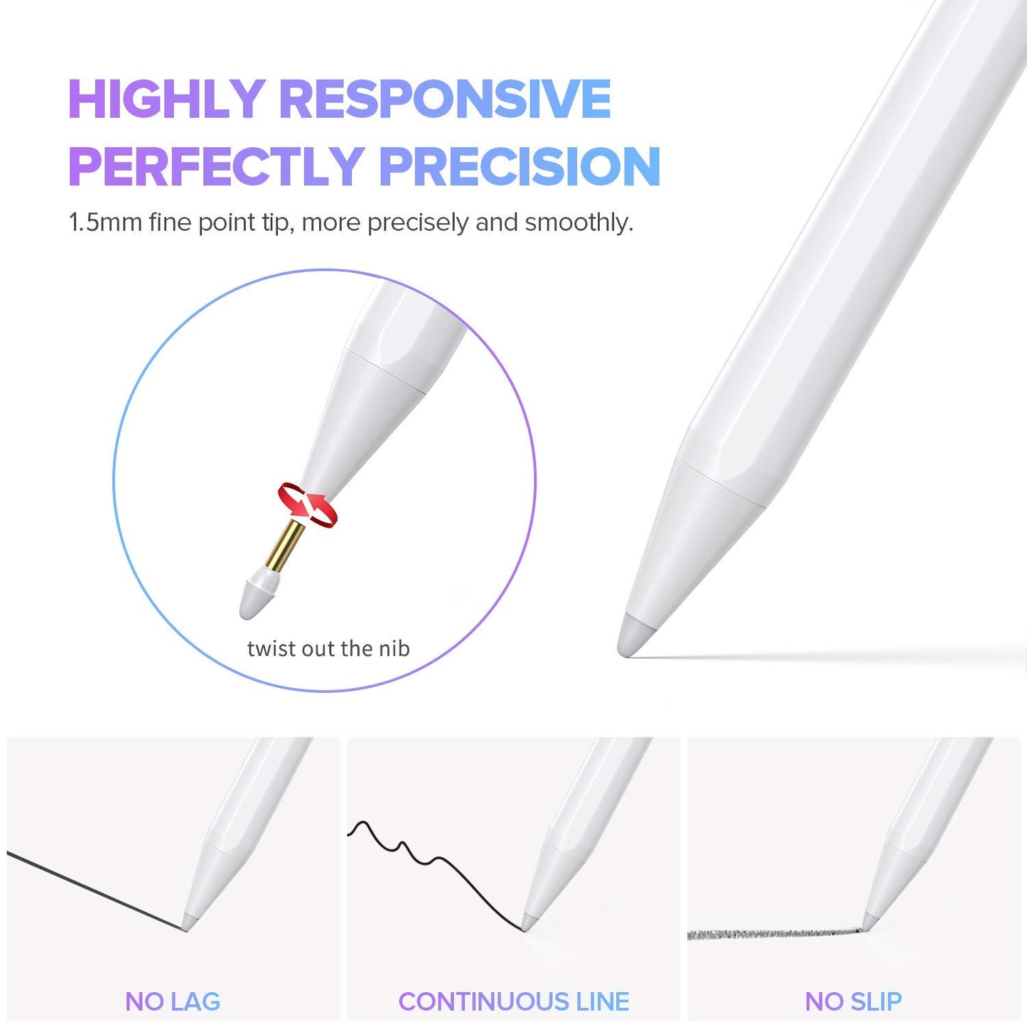 Stylus Pen for iPad 9th&10th Generation-2X Fast Charge Active Pencil Compatible with 2018-2024 Apple iPad Pro 11"/12.9"/M4, iPad Air 3/4/5/M2, iPad 6-10, iPad Mini 5/6 Gen-White