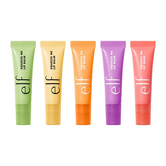 e.l.f. Squeeze Me Lip Balm, Set of 5, Includes Strawberry, Vanilla Frosting, Peach, Grape & Honeydew