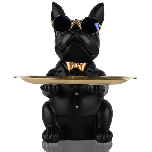 Modern Decor Resin Bulldog Tray Statue Piggy Bank Tray Storage Entrance Key Holder Candy Jewelry Earrings Tray Suitable for Home Decor Modern Art Dining Table Decor Office Small Object Tray