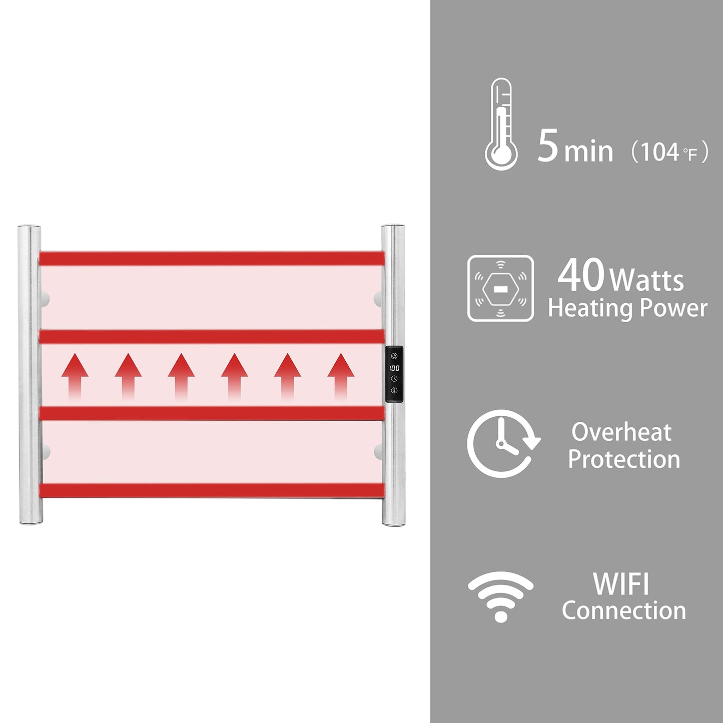 KEG Smart WiFi Towel Warmer Wall Mounted with Built-in Timer and Temperature Adjust Control, 4 Bars Electric Stainless Steel Heated Towel Racks for Bathroom Polish Chrome