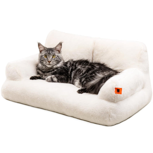 MEWOOFUN Pet Couch Bed, Washable Cat Beds for Medium Small Dogs & Cats up to 25 lbs, Dog Beds with Non-Slip Bottom, Fluffy Cat Couch, 26×19×13 Inch (Beige)