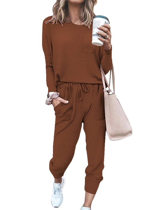 Bofell Two Piece Sets for Women Going Out Fall Outfits 2024 Fashion Lounge Sets 2 Piece Sweatsuits Coffee S