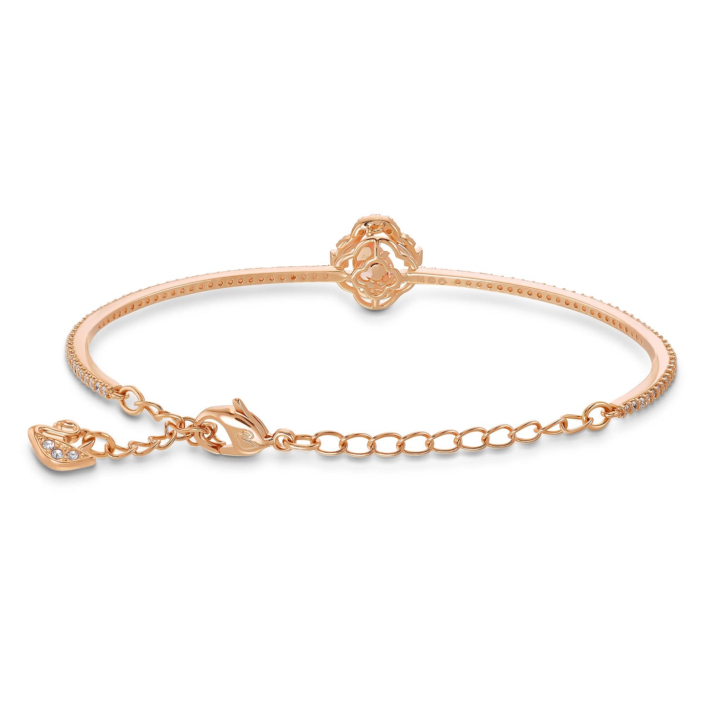 SWAROVSKI Una Clover Bangle Bracelet with a Pink Crystal Surrounded by White Crystal Pavé on a Rose-Gold Tone Finished Band