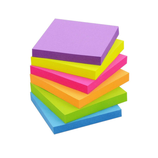 Sticky Notes 3x3 inch Bright Colors Self-Stick Pads 6 Pads/Pack 100 Sheets/Pad Total 600 Sheets