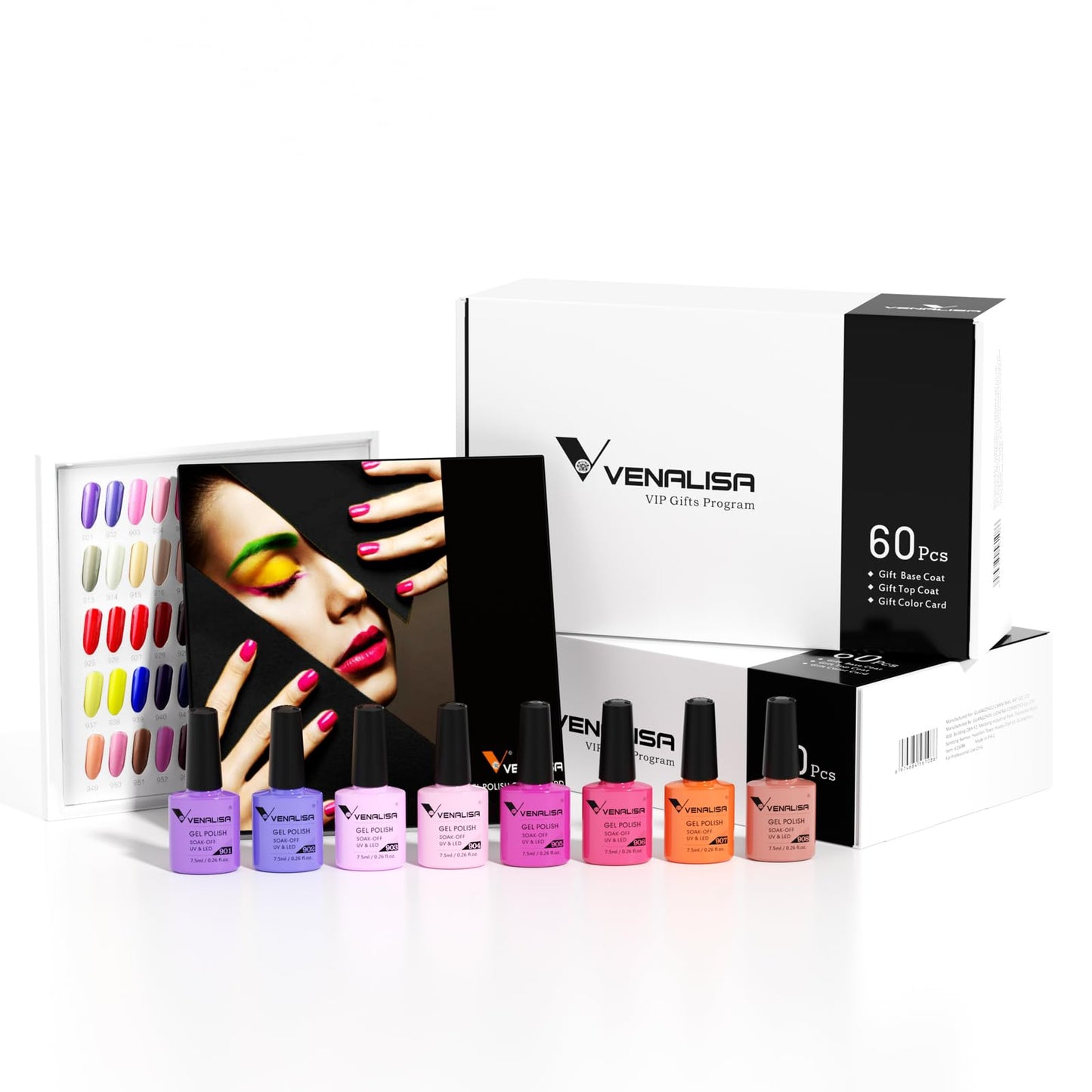 VENALISA VIP1 Set 62 PCS 7.5ml Gel Nail Polish Kit with Color Card Base Top coat,UV LED Soak Off Gel Polish Starter Manicure,Suitable to DIY at Home Nail Art Salon