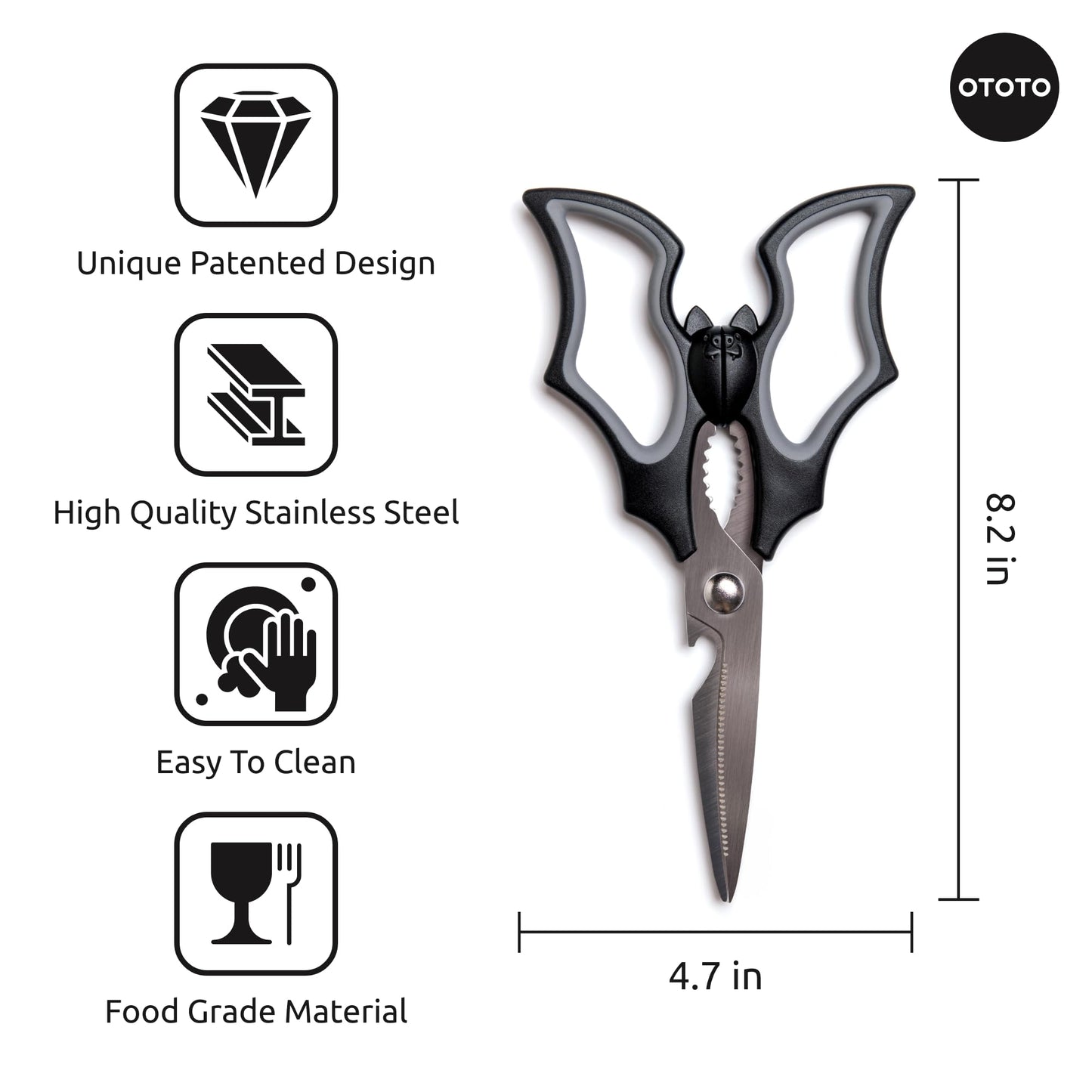 NEW!! Elizabat Kitchen Scissors by OTOTO - Cute Bat Kitchen Shears, Scissors Kitchen Utensils - Bats, Halloween Gifts, Cooking Scissors, Kitchen Gadgets