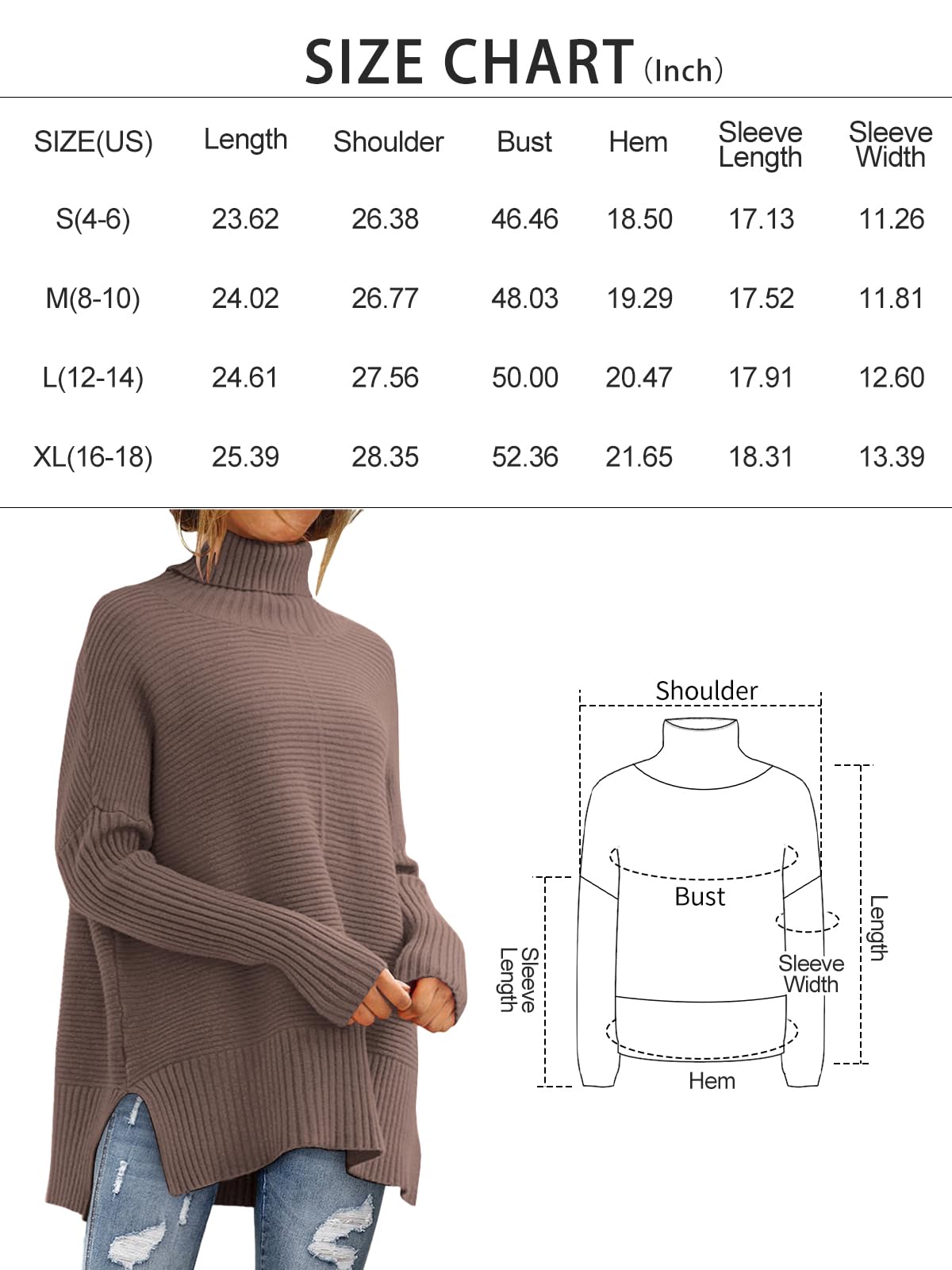 LILLUSORY Womens Turtleneck Oversized Tunic Fall Sweaters 2024 Trendy Casual Long Pullover Knit Winter Casual Cute Poncho Fashion Trendy Clothes Outfits Clothing Tops