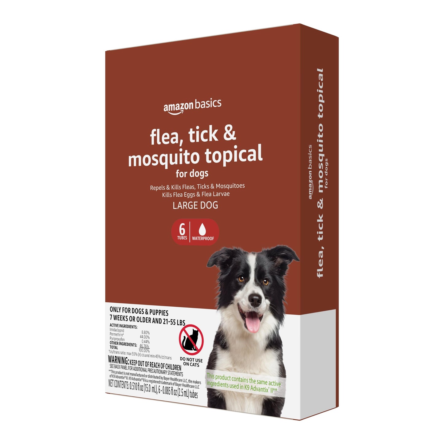 Amazon Basics Flea, Tick & Mosquito Topical Treatment for Large Dogs (21-55 pounds), 6 Count (Previously Solimo)