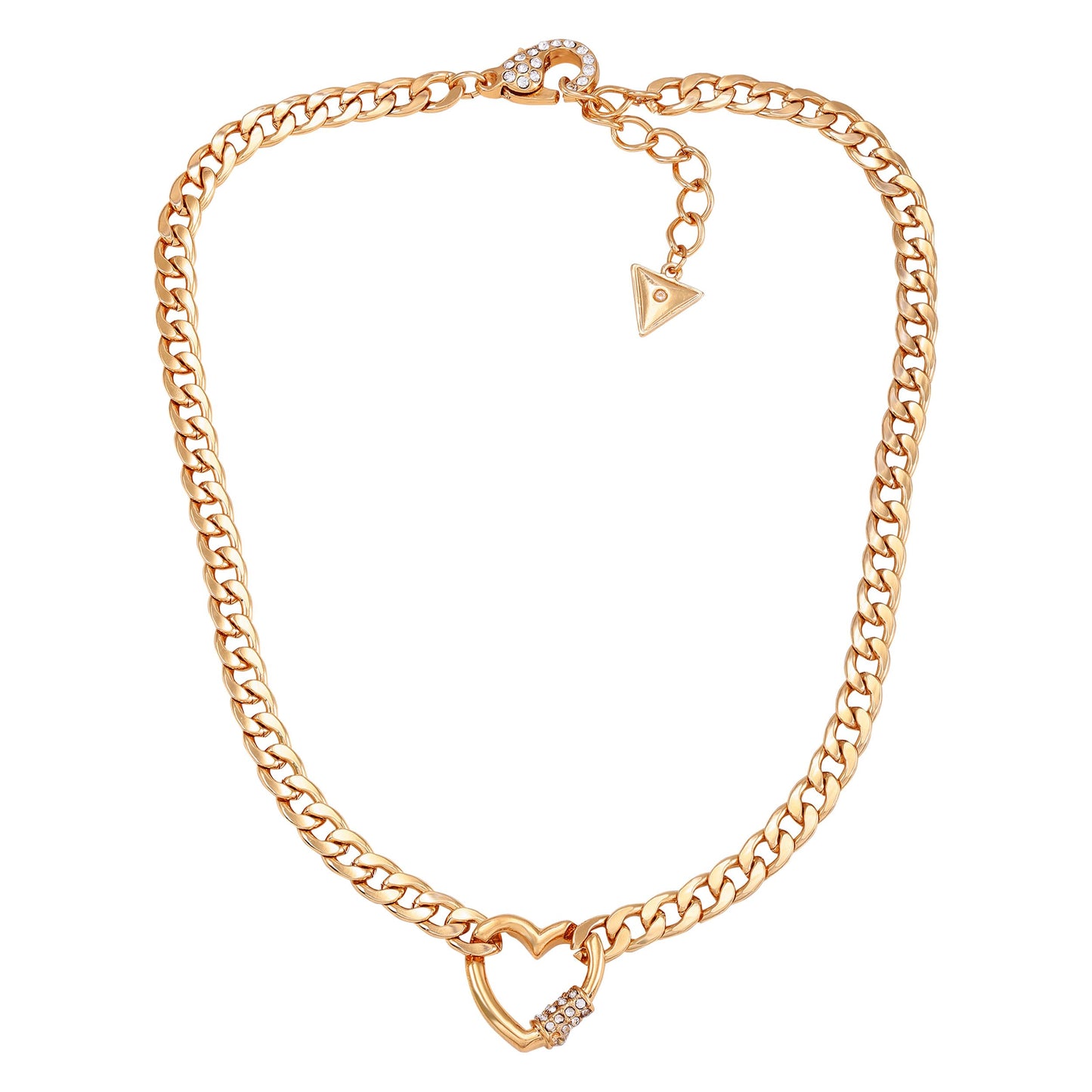 GUESS Goldtone Chain Link Necklace with Pave Heart Charm