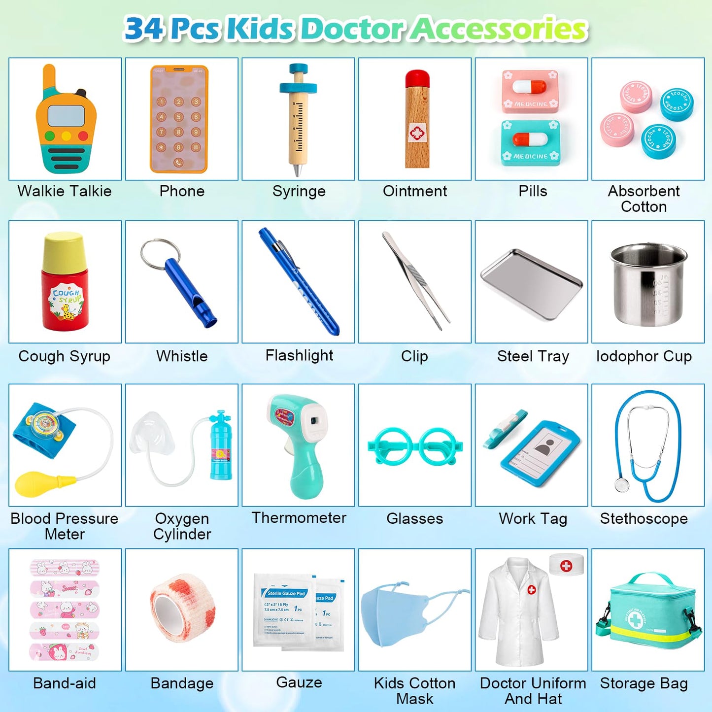 Sundaymot Doctor Kit for Kids, 34 Pcs Pretend Playset for Toddlers, Doctor kit for Toddlers 3-5, with Medical Bag, Stethoscope and Other Accessories, for Boys and Girls Fun Role Playing Game