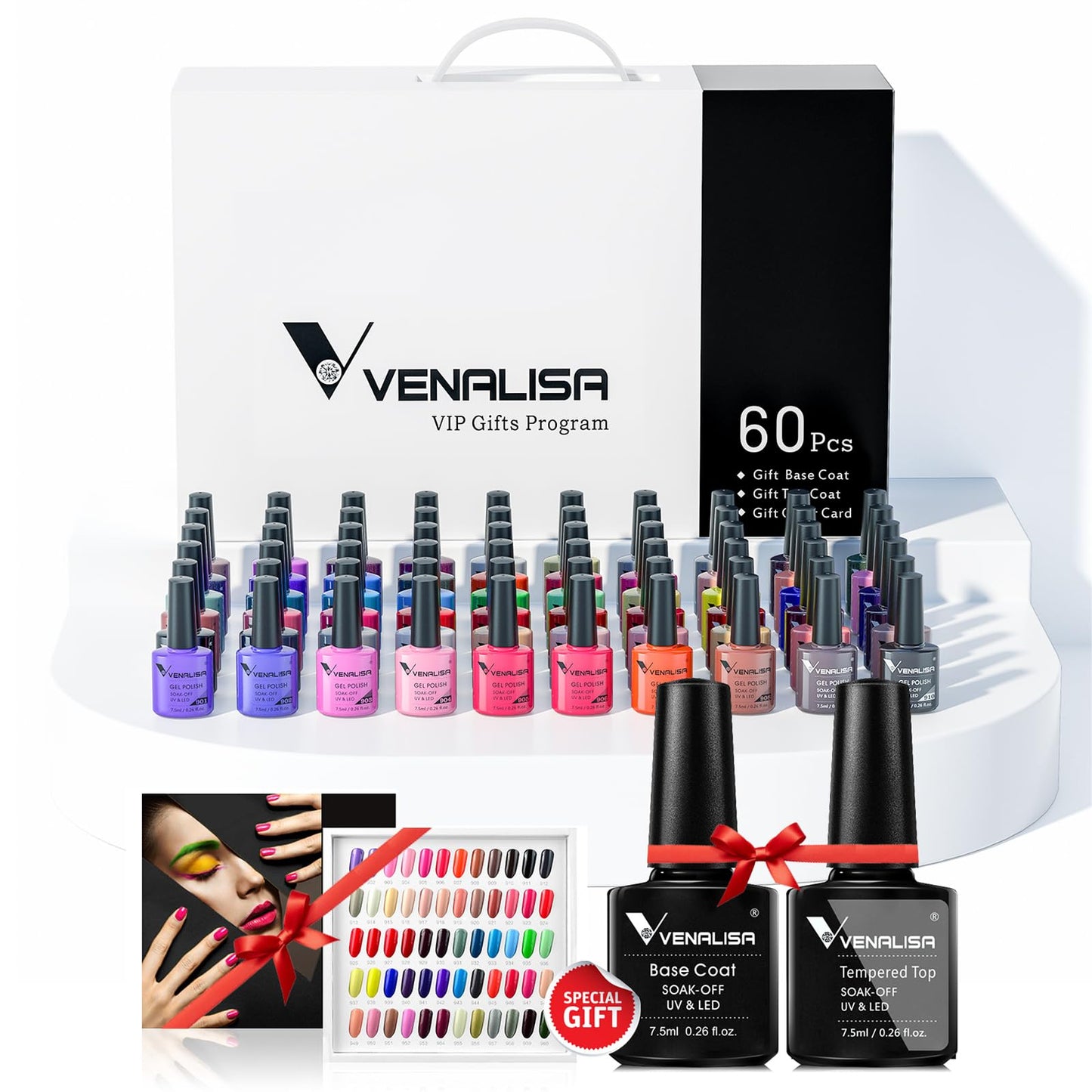 VENALISA VIP1 Set 62 PCS 7.5ml Gel Nail Polish Kit with Color Card Base Top coat,UV LED Soak Off Gel Polish Starter Manicure,Suitable to DIY at Home Nail Art Salon