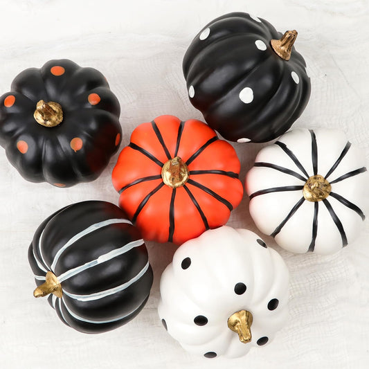 Maxsoins Halloween Decorations Indoor - Set of 6 Halloween Pumpkin Decor - Black White and Orange Pumpkins Artificial Pumpkins for Crafts Fall Decorations for Home Halloween Thanksgiving Decor