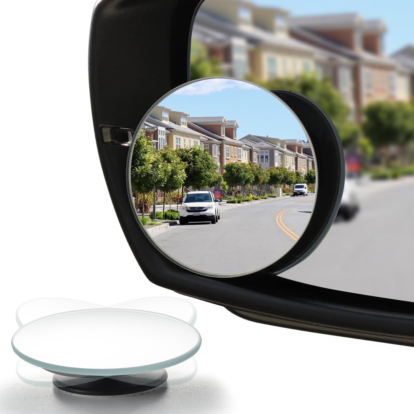 LivTee Blind Spot Mirror, 2" Round HD Glass Frameless Convex Rear View Mirrors Exterior Accessories with Wide Angle Adjustable Stick for Car SUV and Trucks, Pack of 2