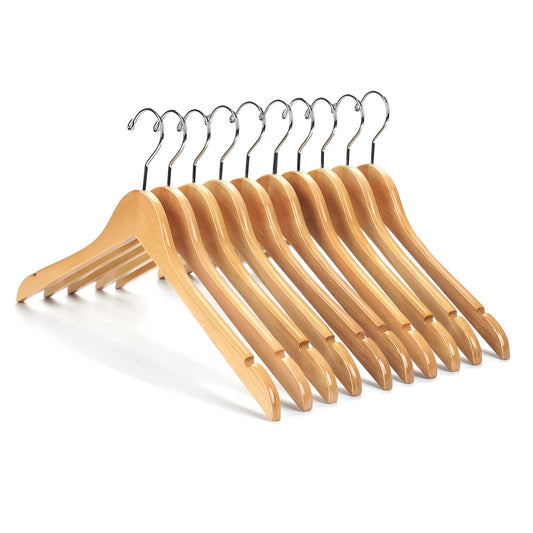 Nature Smile High Grade Solid Lotus Wooden Hangers - 10 Pack - Solid Wood Dress Hangers,Shirt Hangers,Coat Jacket Clothes Hangers,with Extra Smooth Finish, 360 Degree Swivel Hook(Natural)