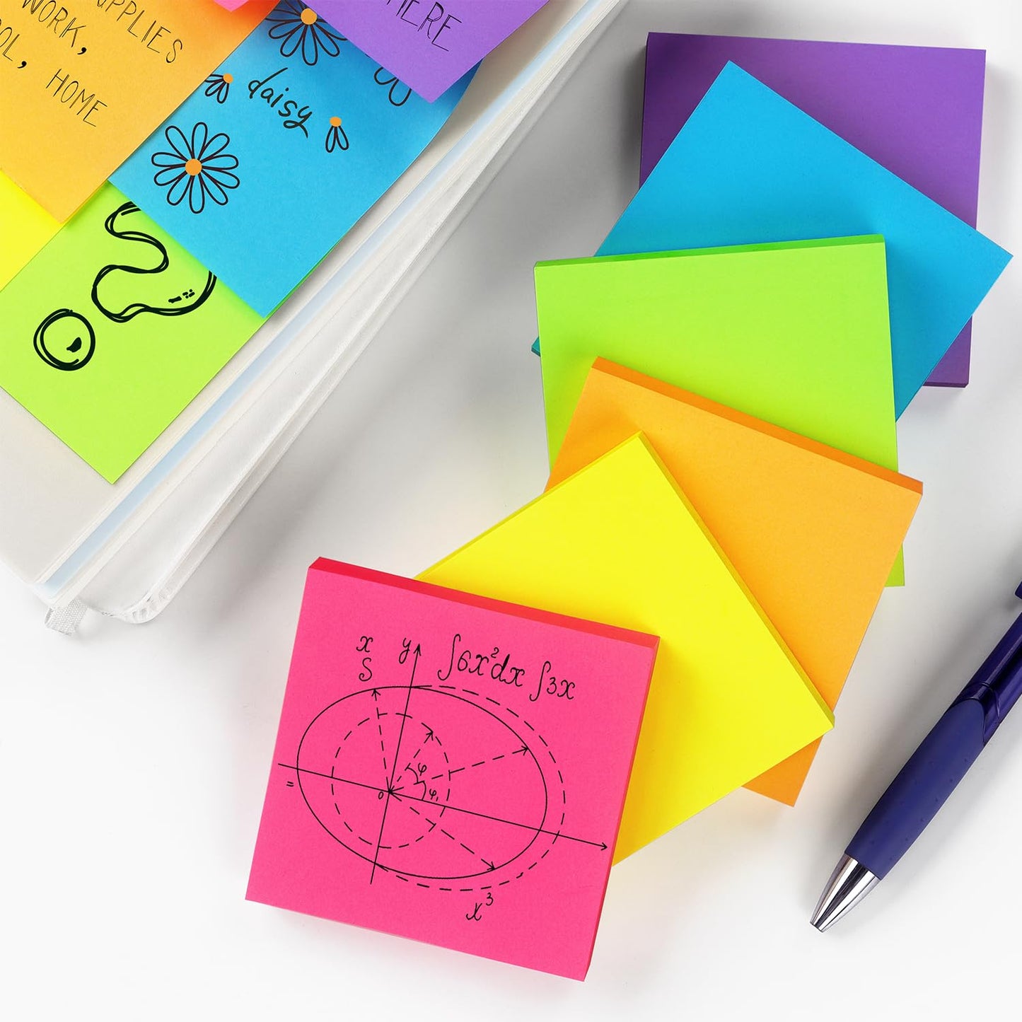 Sticky Notes 3x3 inch Bright Colors Self-Stick Pads 6 Pads/Pack 100 Sheets/Pad Total 600 Sheets