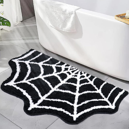 Spider Web Bath Mat, 31×20" Halloween Bath Mat Non-Slip Rugs Spiderweb Rug Machine Washable Goth Bath Mat Area Rugs Gothic Rug for Front Door, Bedroom, Living Home (Black)