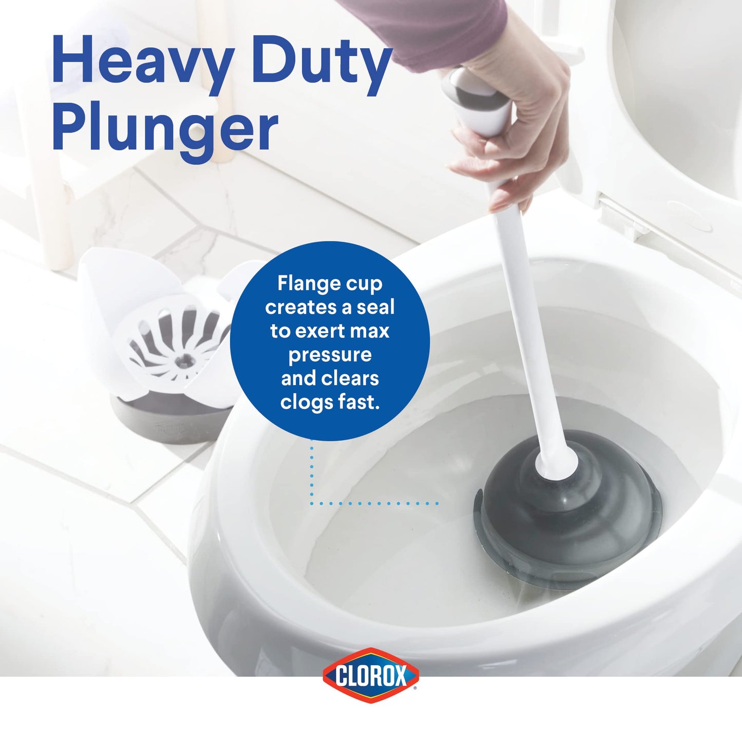 Clorox 620027 Toilet Plunger and Hideaway Caddy Bathroom Combo, 1-Pack, White/Grey