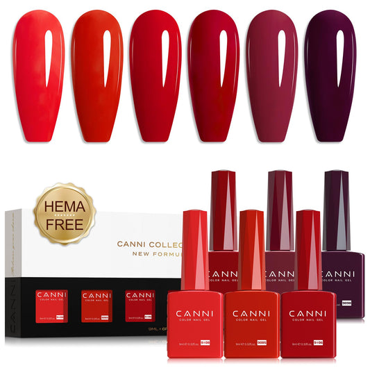 CANNI Red Gel Nail Polish Set - 6 Colors Bloody Mary 9ML Collection Popular Dark Red Burgundy Gel Polish Kit Nail Art Design Soak off UV LED Nail Gel DIY Manicure All Seasons Nail Salon