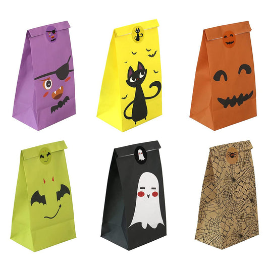 Halloween Treat Bags - 24 Pcs Halloween Trick or Treat Goody Gags Gift Bags, 24 Pcs Halloween Stickers, Halloween Goodie Bags Party Supplies