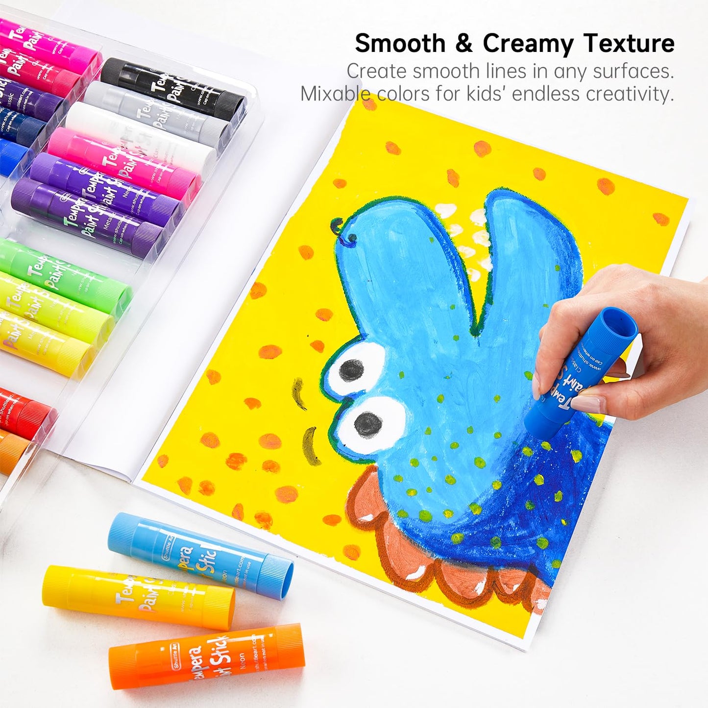 Tempera Paint Sticks, 30 Colors Solid Tempera Paint for Kids with 1 Drawing Pad, Super Quick Drying, Non-Toxic, Works Great on Paper Wood Glass Ceramic Canvas