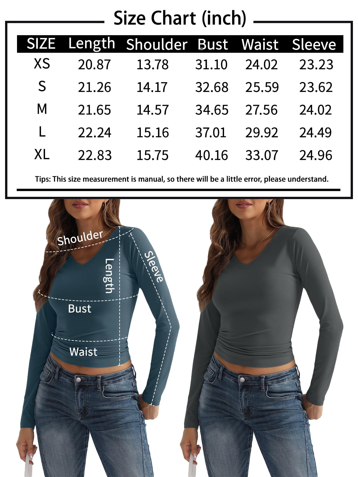 Trendy Queen Fall Outfits for Women Fall Clothes Fall Fashion 2024 V Neck Basics Crop Tops Long Sleeve Shirts for Women