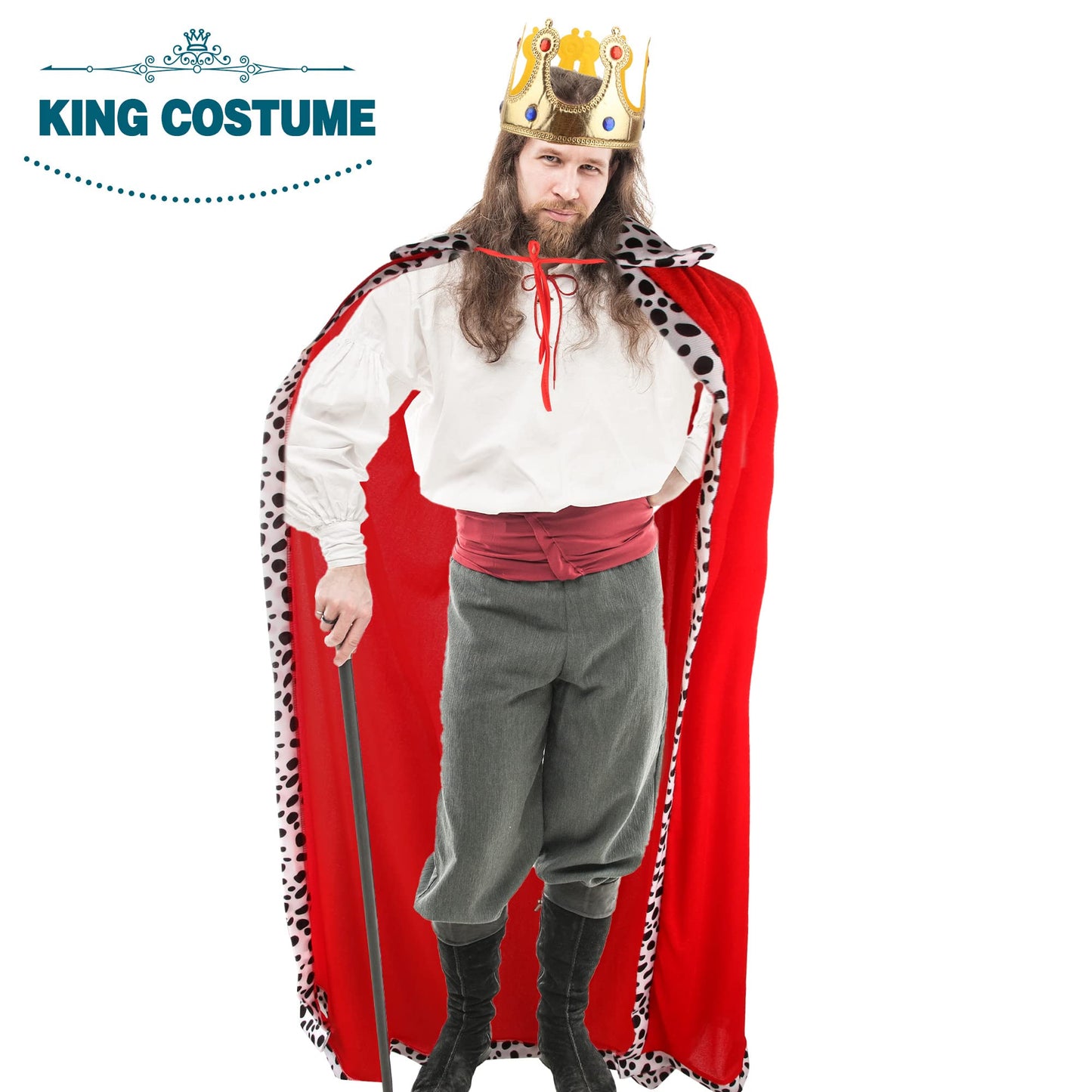 Cotiny 2 Pack Adult King Costume Set King Cape Queen Robe Red Cloak Crown Costume for Men Women Halloween King Prince Cosplay Birthday Party Dress Up