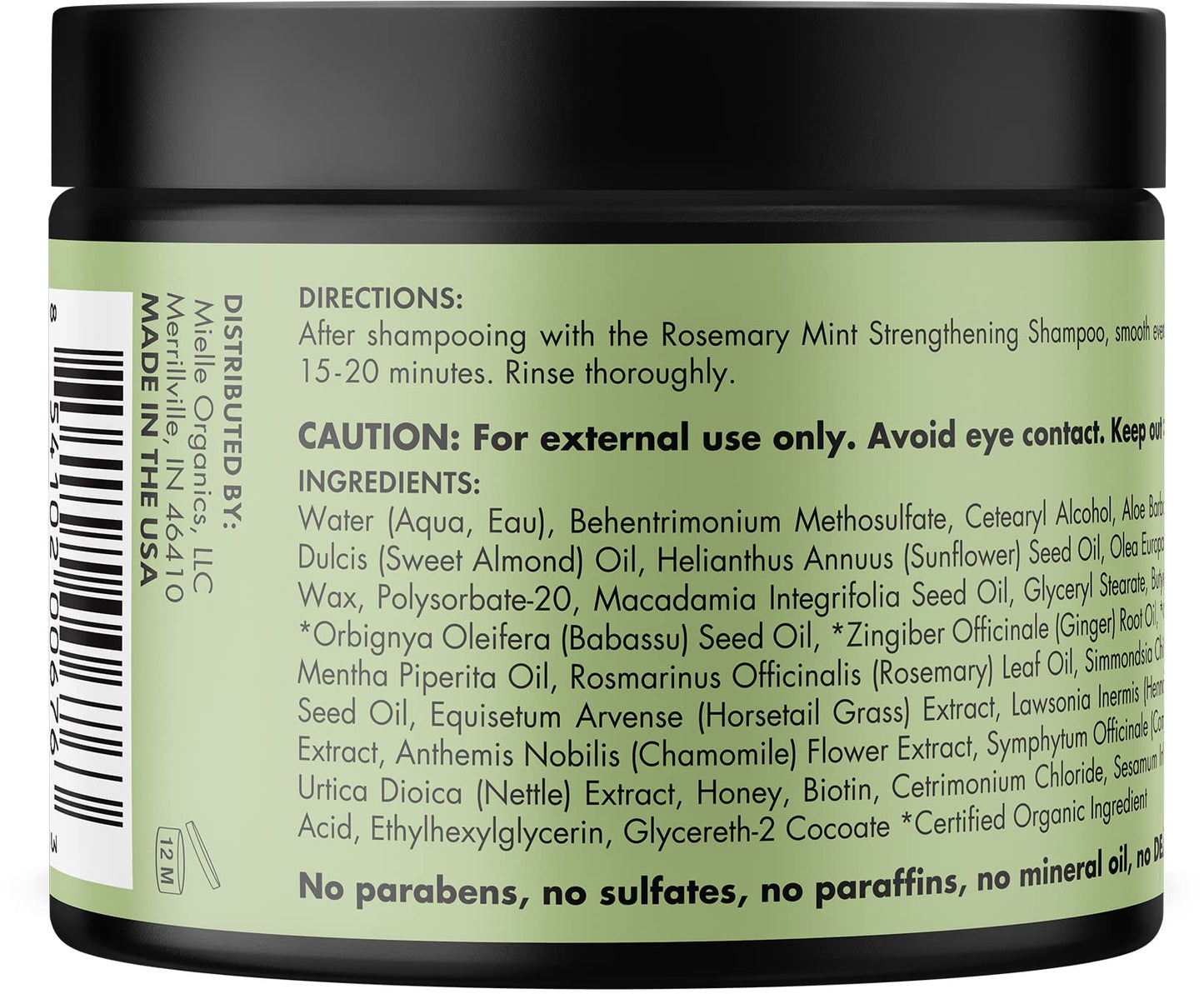 Mielle Organics Rosemary Mint Strengthening Hair Masque, Essential Oil & Biotin Deep Treatment, Miracle Repair for Dry, Damaged, & Frizzy Hair, 12 Ounces