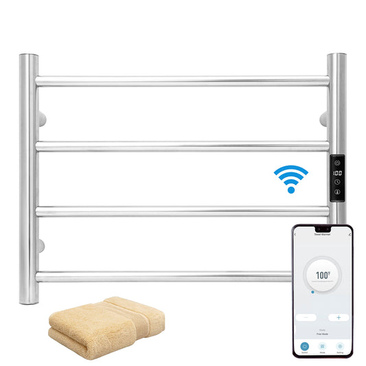 KEG Smart WiFi Towel Warmer Wall Mounted with Built-in Timer and Temperature Adjust Control, 4 Bars Electric Stainless Steel Heated Towel Racks for Bathroom Polish Chrome