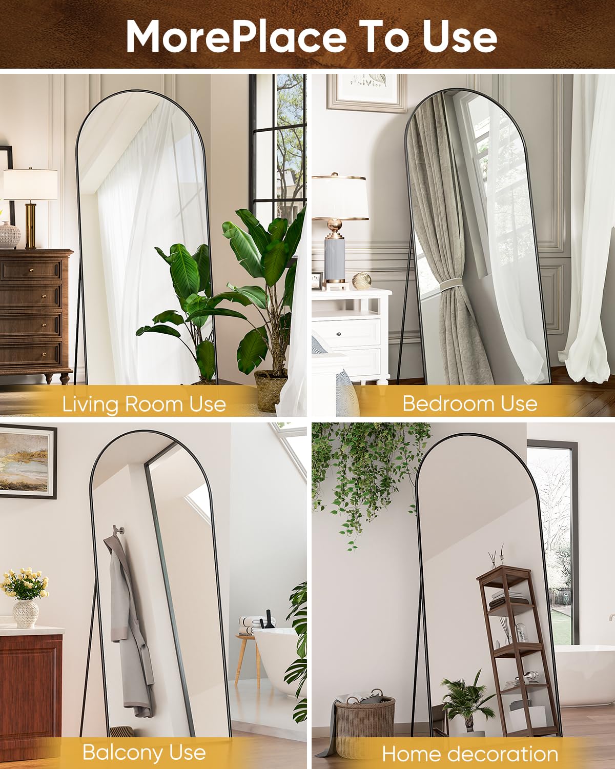 Antok Arched Full Length Mirror, 71"x32" Arched Floor Mirror, Glassless Mirror Full Length with Stand, Floor Mirror Freestanding, Wall Mounted Mirrors for Bedroom Living Room, Black