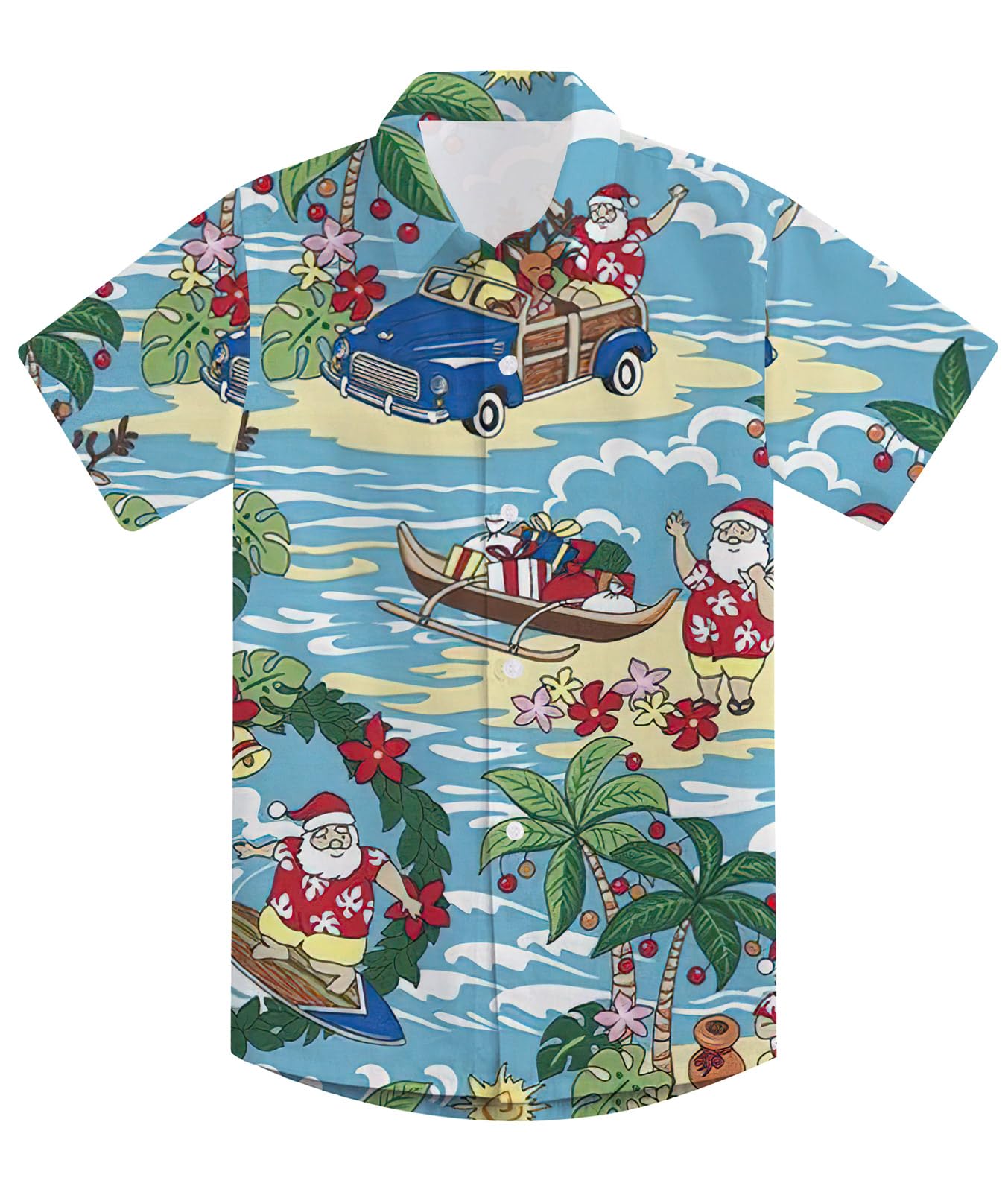 5T Boys Hawaiian Shirt Christmas Shirts Girls Santa Claus Short Sleeve 6T Button Down Tops Xmas Outfit Kids Blue Clothes Casual Vacation Tees