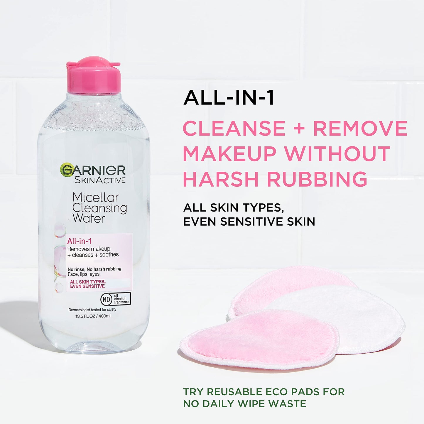 Garnier Micellar Water, Hydrating Facial Cleanser & Makeup Remover, Suitable for Sensitive Skin, Vegan, Cruelty Free, 13.5 Fl Oz (400mL), 2 Count