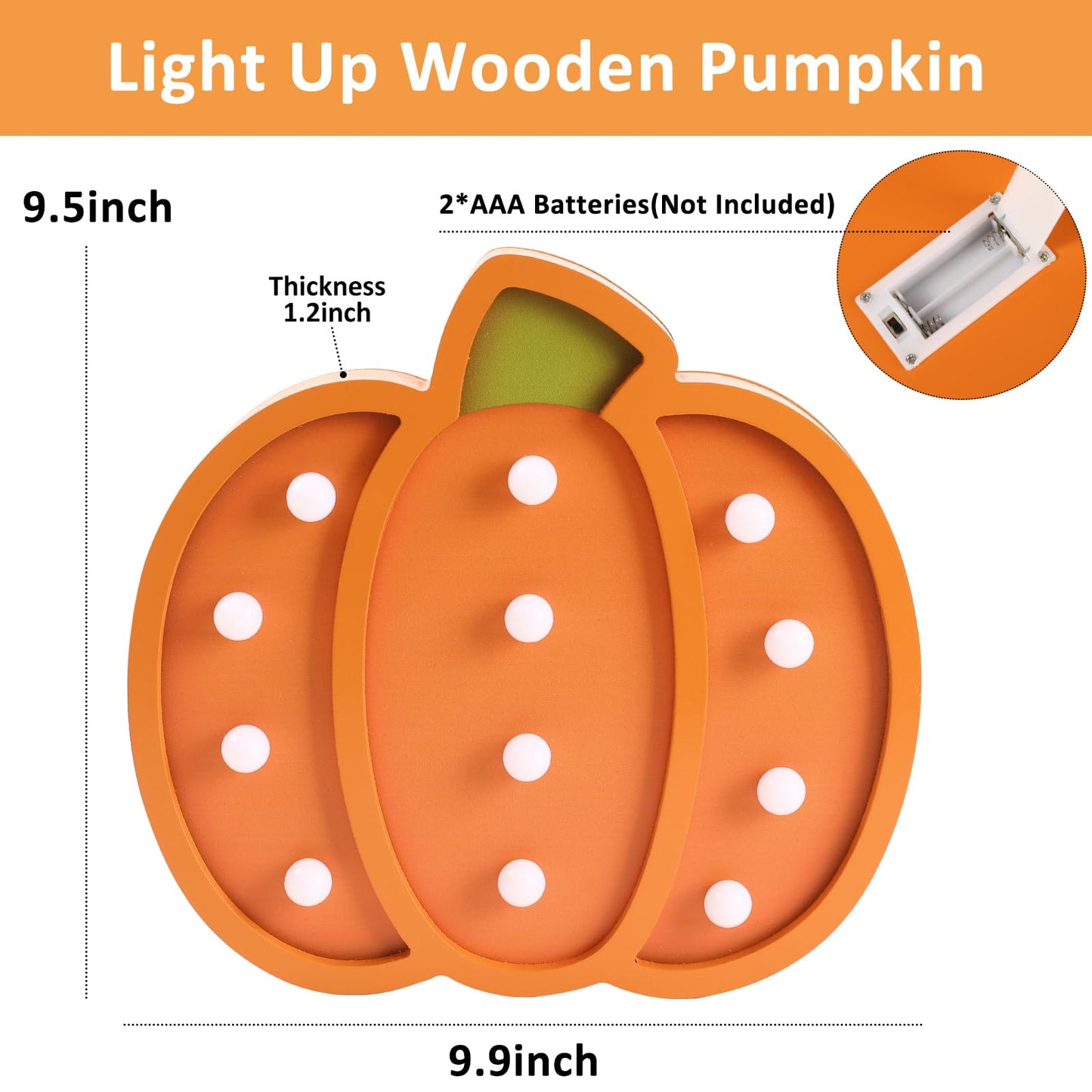 FestalMart Fall Decor-Fall Decorations for Home-Light Up Wooden Pumpkins- Handmade Pumpkins with Light for Thanksgiving Halloween Home Kitchen Tabletop Decor