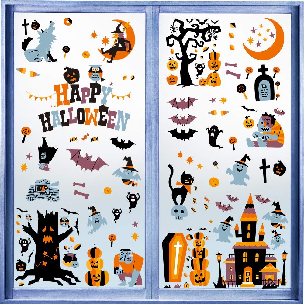 CCINEE Halloween Window Stickers，10 Sheets Halloween Window Clings Decals for Halloween Party Decoration Glass Windom Indoor and Outdoor Home Decor