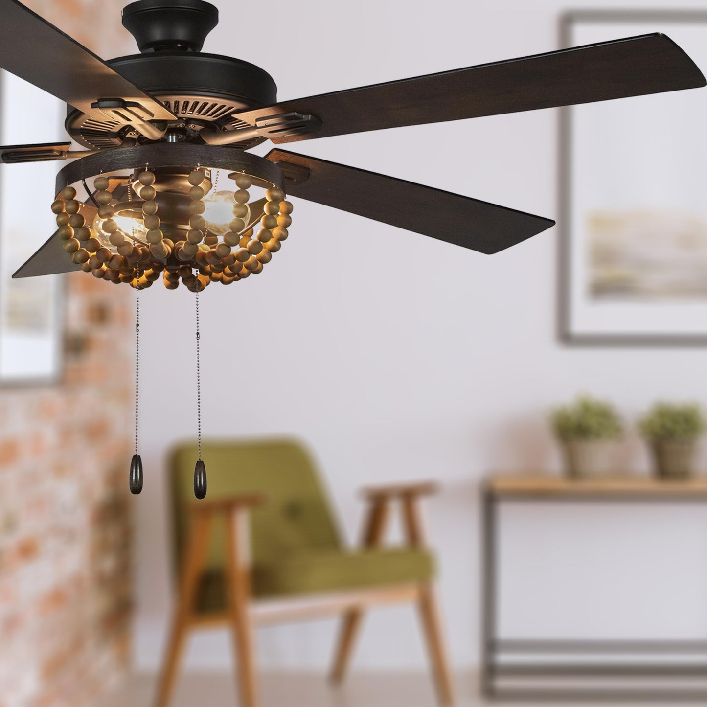 RIVER OF GOODS Coastal 52 Inch Wooden Bead LED Ceiling Fan, Brown