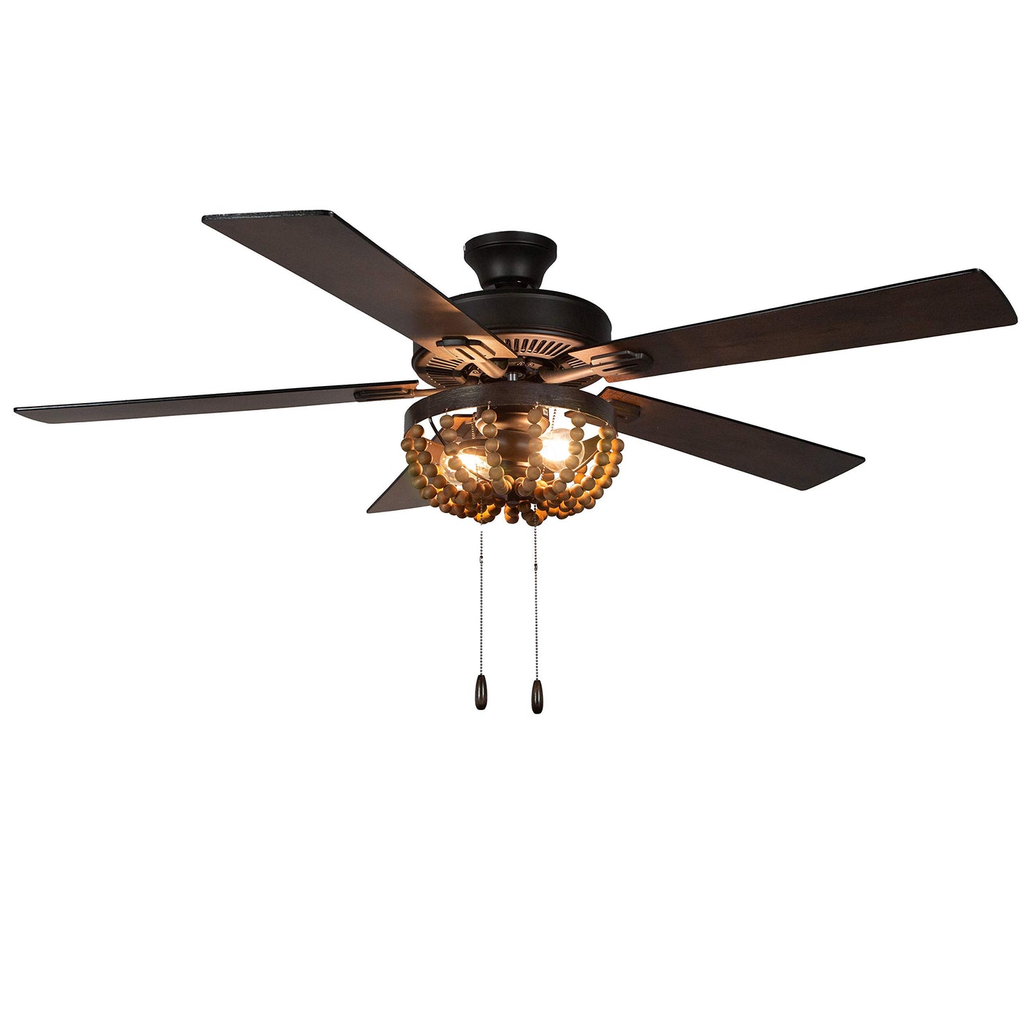 RIVER OF GOODS Coastal 52 Inch Wooden Bead LED Ceiling Fan, Brown