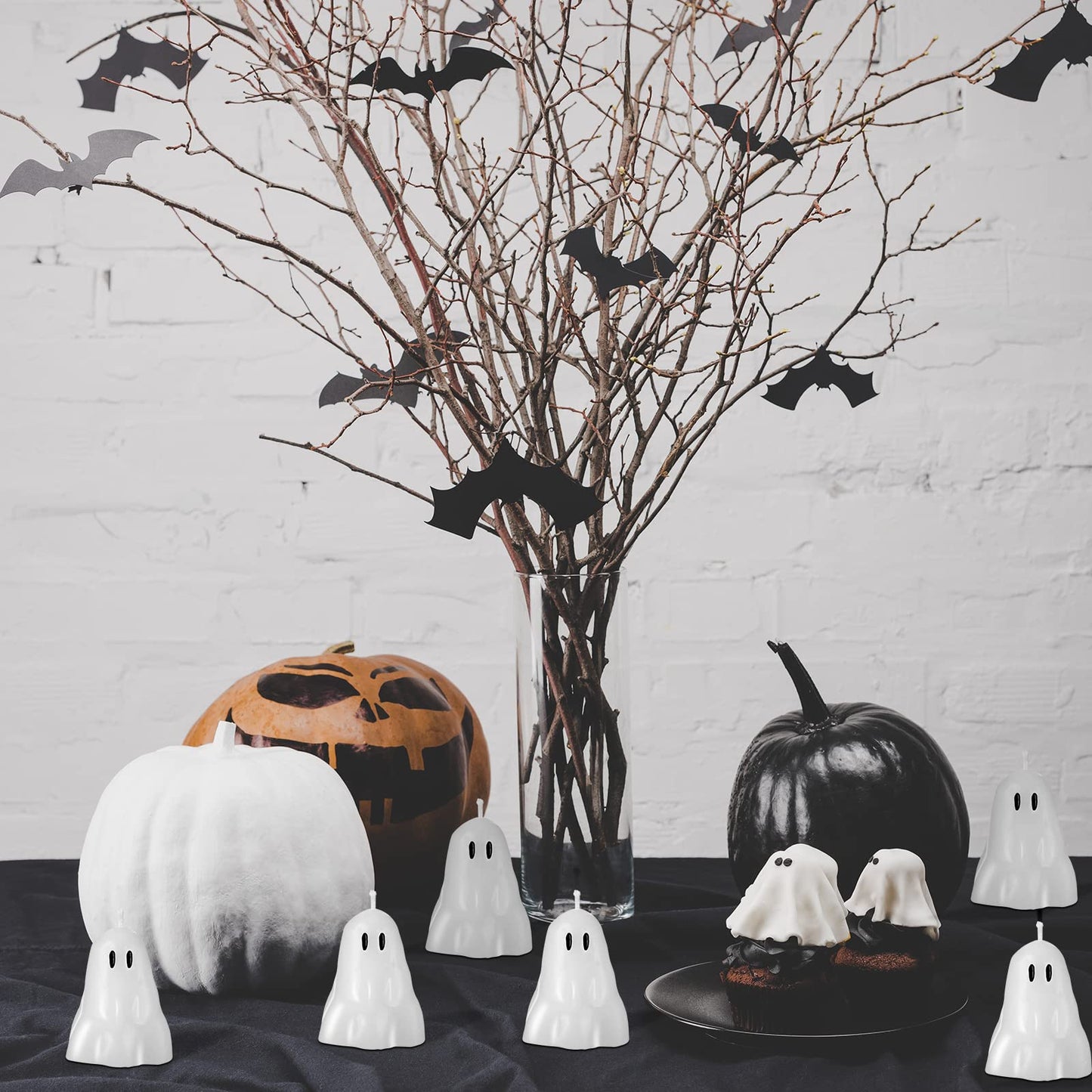 10 Pieces Halloween Ghost Candles Burning Candles Soy Wax White Halloween Decor Candles for Halloween Party Decorations, Pumpkin