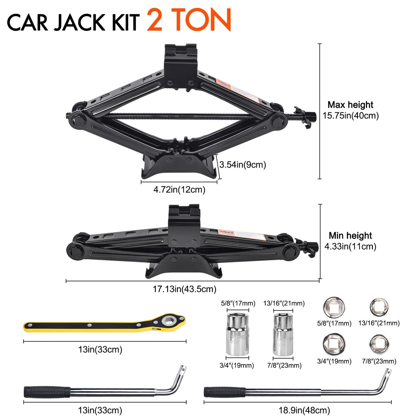 Car Jack Kit Scissor Jack for Car 2 Ton (4409 lbs) Tire Jack Tool Kit Universal Car Emergency Kit with Lug Wrench Tire Changing Kit for Car SUV MPV