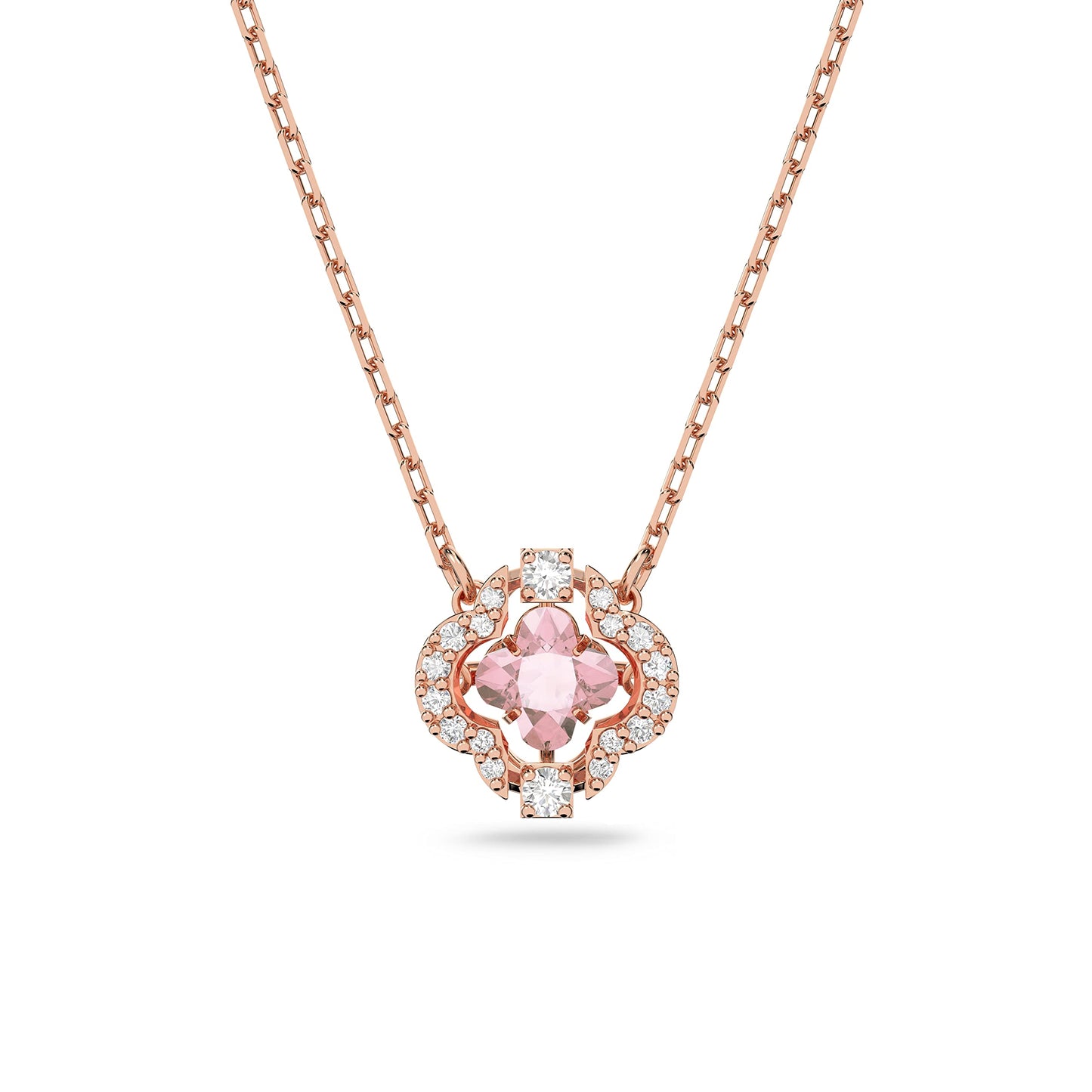 SWAROVSKI Una Women's Clover Pendant Necklace with Pink and White Crystals on a Rose-Gold Tone Finished Chain