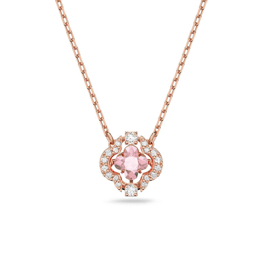 SWAROVSKI Una Women's Clover Pendant Necklace with Pink and White Crystals on a Rose-Gold Tone Finished Chain