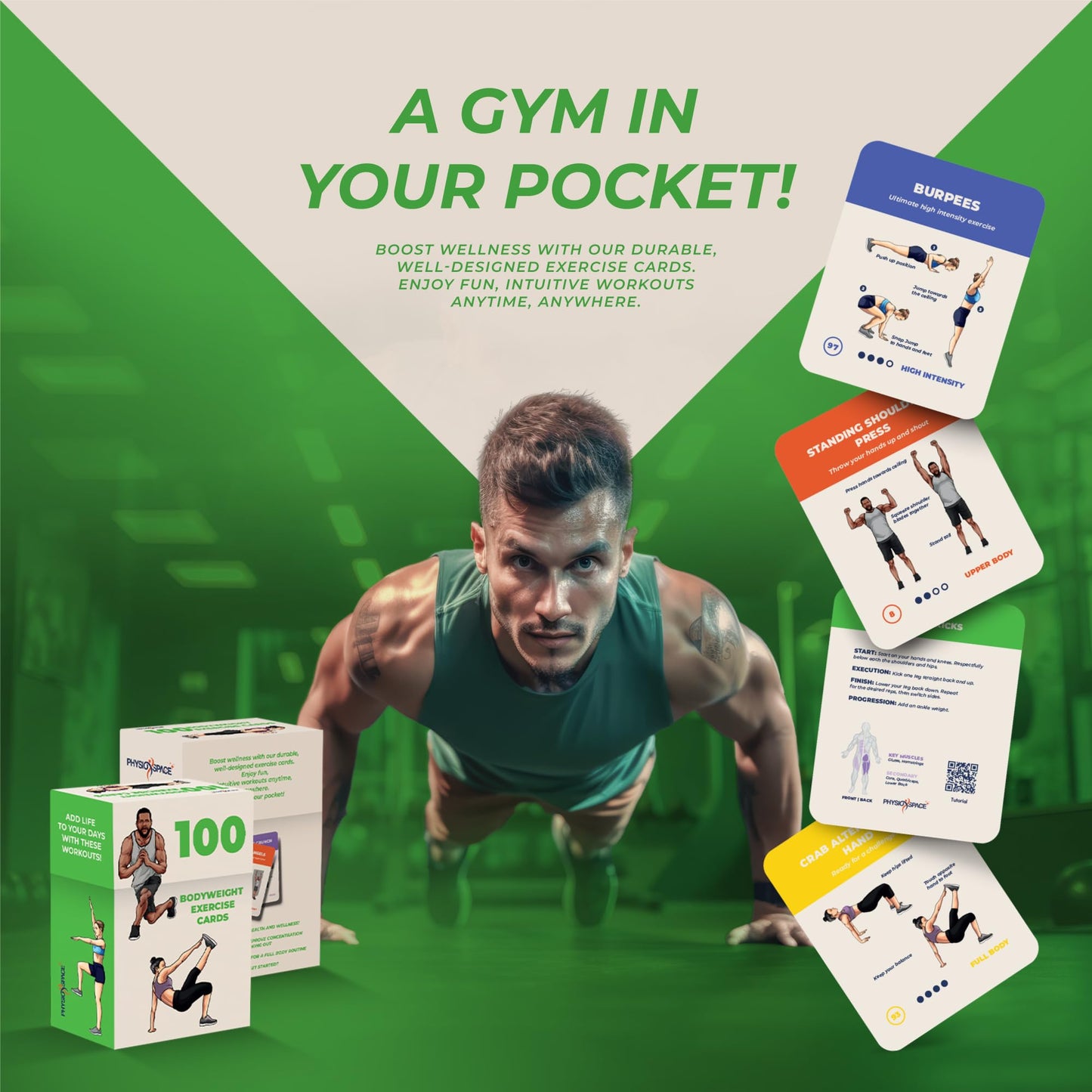 Best 100+ Bodyweight Exercise Cards Perfect at Home Workout- PhysioSpace - for All Fitness Levels - Full Body Workout from Ab Workout to Chair Exercises for Seniors - Improve YOUR Routine