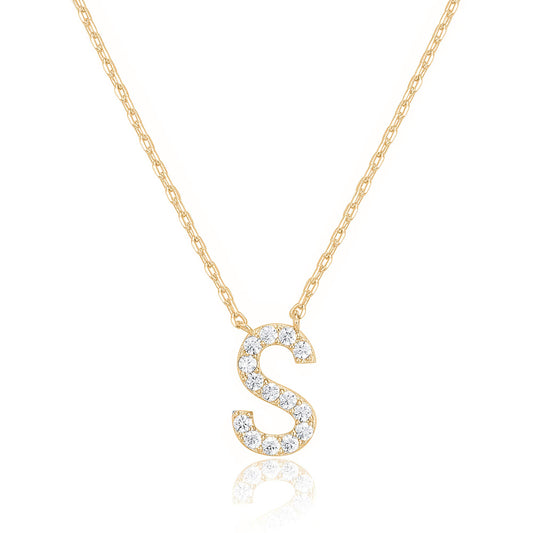 PAVOI 14K Yellow Gold Plated Cubic Zirconia Initial Necklace | Letter Necklaces for Women | S Initial