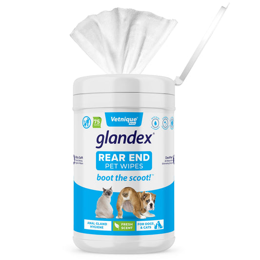 Vetnique Labs Glandex Dog Wipes for Pets Cleansing & Deodorizing Anal Gland Hygienic Dog & Cat Wipes with Vitamin E, Skin Conditioners and Aloe (75ct)