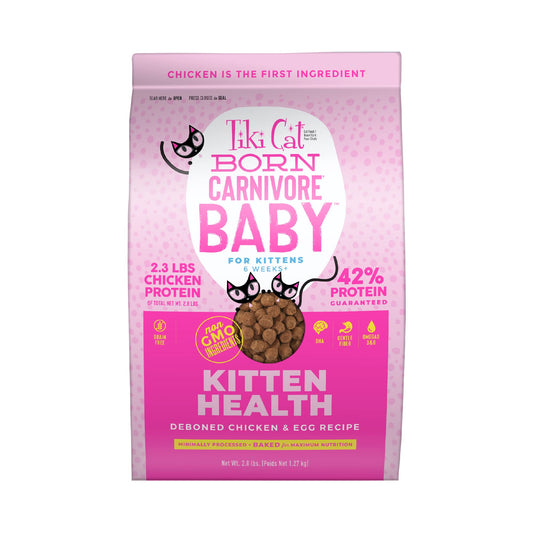 Tiki Cat Born Carnivore Baby, High-Protein and Grain-Free, Complete and Balanced Dry Cat Food for Kittens 6 Weeks+, 2.8 lbs. Bag