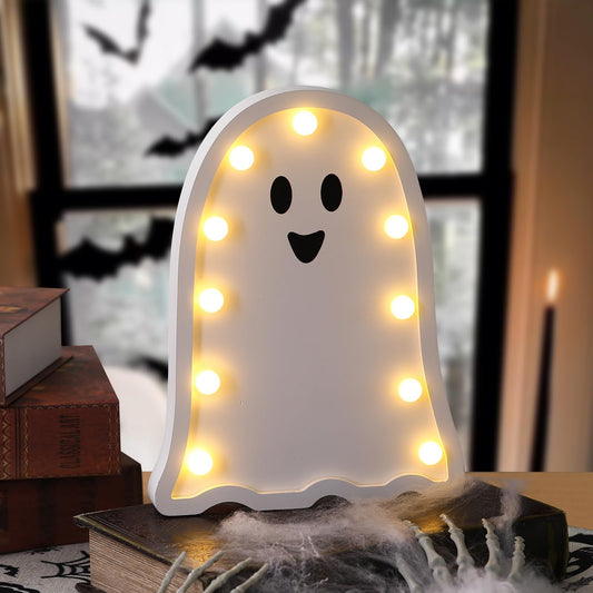 Halloween Decorations-Light Up Wooden Ghost-Handmade Ghost with Light for Halloween Decor Home Kitchen Mantel Tabletop Windowsill